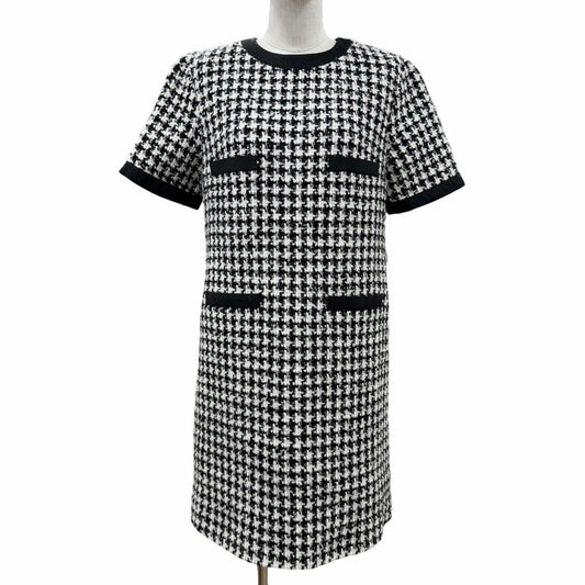 Moncler Abito Wool Blend Monotone Short Sleeve Dress Black White 38