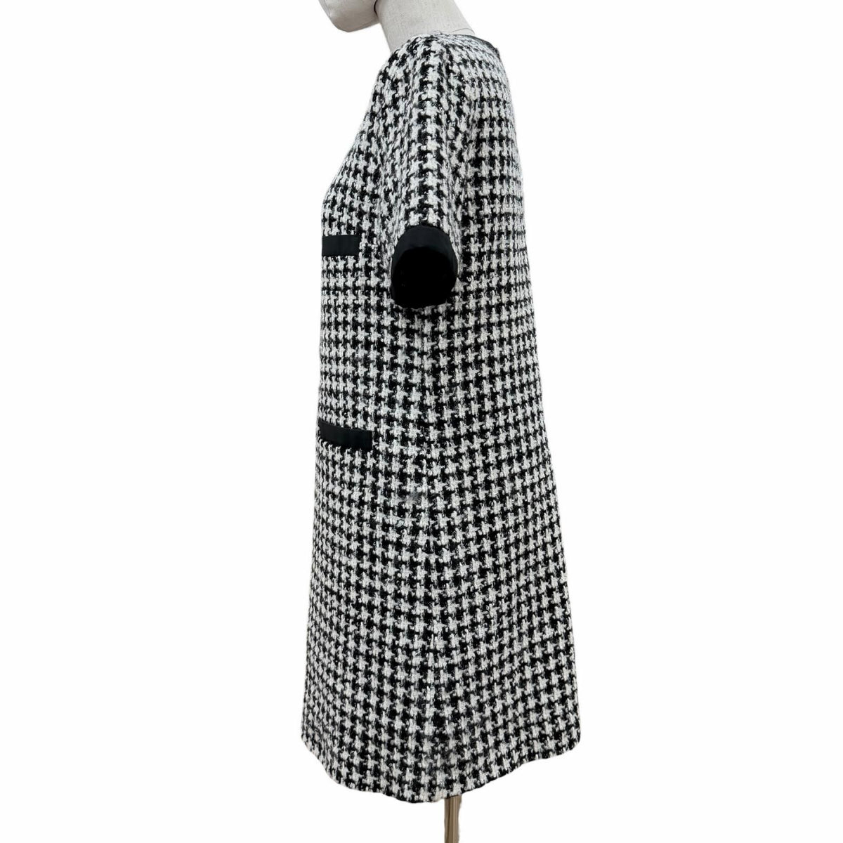 Moncler Abito Wool Blend Monotone Short Sleeve Dress Black White 38 — view 2