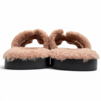Hermes Oran Motif Shearling Flat Sandals Pink Beige — view 6