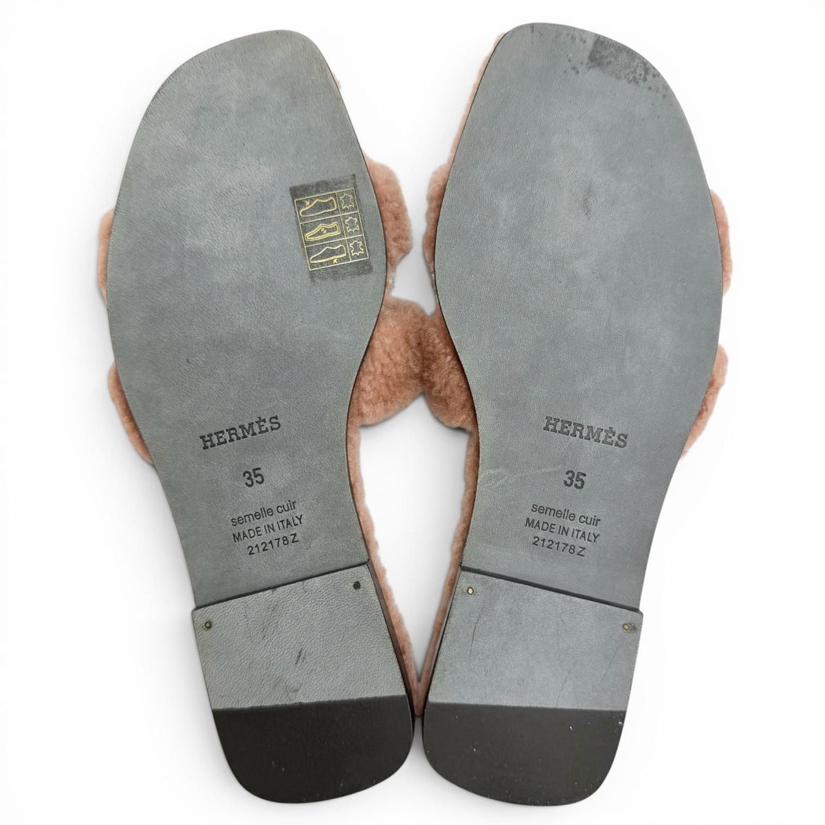 Hermes Oran Motif Shearling Flat Sandals Pink Beige — view 8