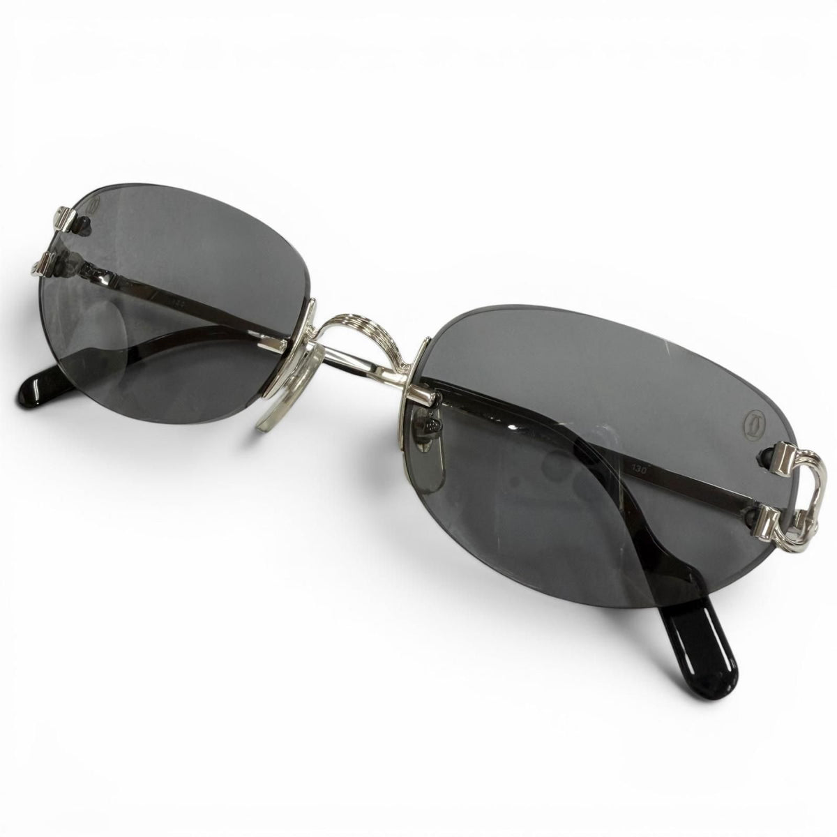 Cartier Two Point Rimless Eyewear Sunglasses Silver Black 18 130 Demo Lens