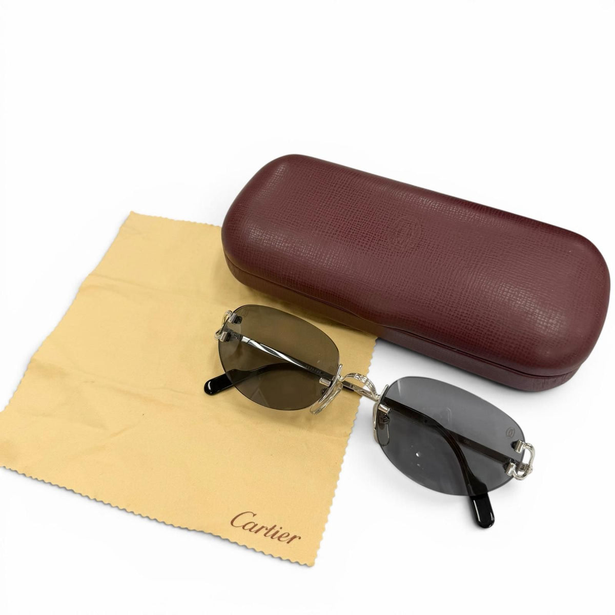 Cartier Two Point Rimless Eyewear Sunglasses Silver Black 18 130 Demo Lens — view 2