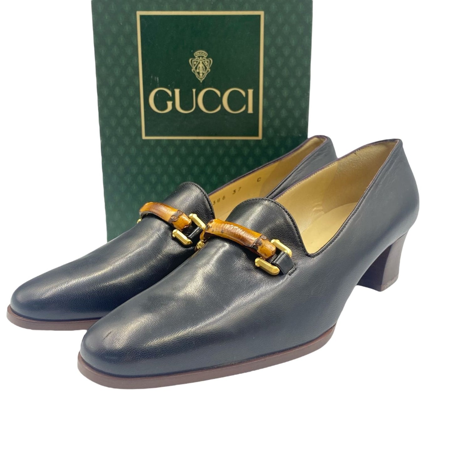 Gucci Loafers Leather Slip On Flat Black 37c