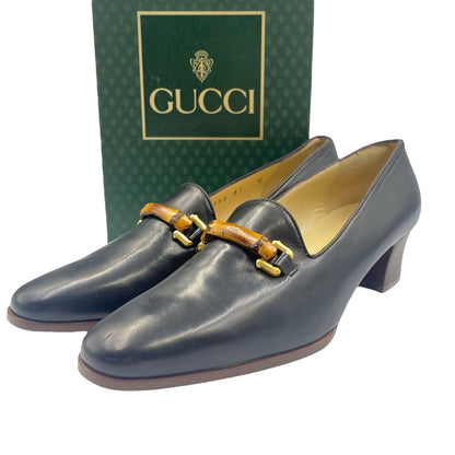 Gucci Loafers Leather Slip On Flat Black 37c