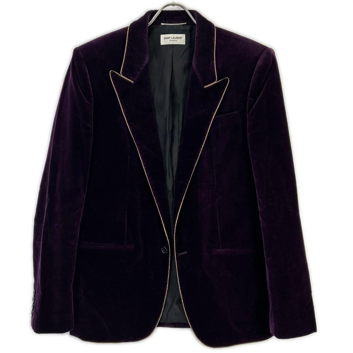 Saint Laurent Paris Purple Velour Peak Lapel Pie Ring Tailored Jacket 48