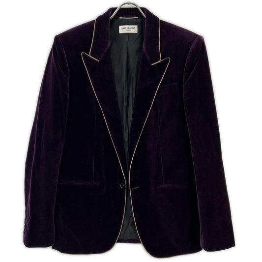 Saint Laurent Paris Purple Velour Peak Lapel Pie Ring Tailored Jacket 48