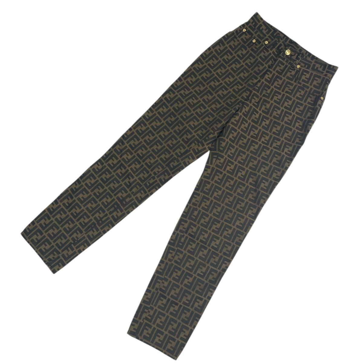 Fendi Pants FF Zucca Pattern Brown Gold Button 41