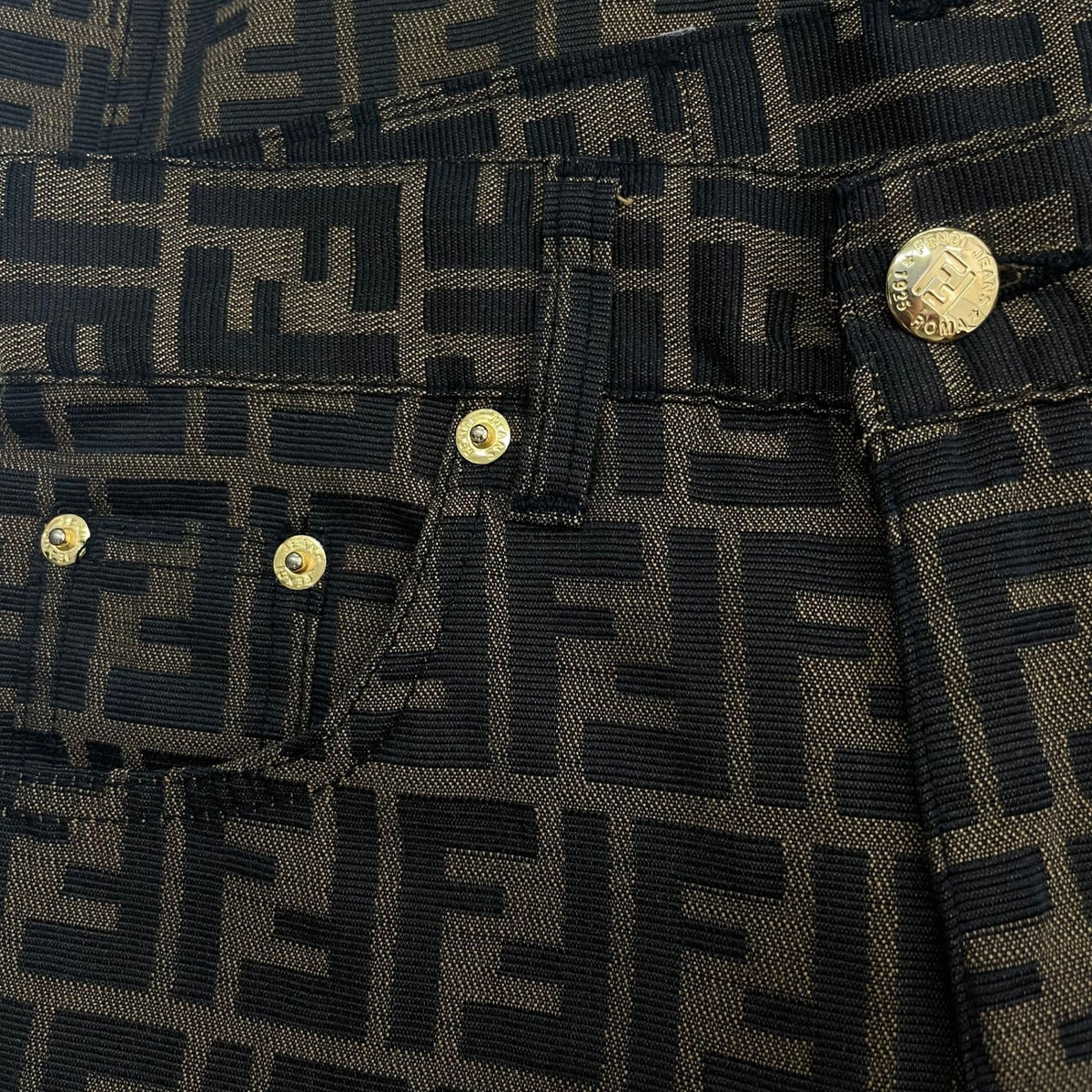 Fendi Pants FF Zucca Pattern Brown Gold Button 41 — view 4