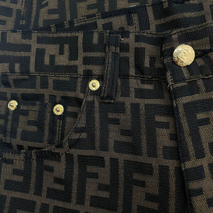 Fendi Pants FF Zucca Pattern Brown Gold Button 41 — view 4