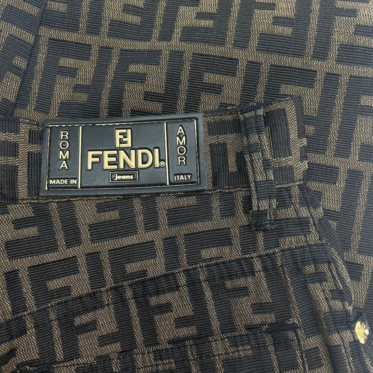 Fendi Pants FF Zucca Pattern Brown Gold Button 41 — view 3
