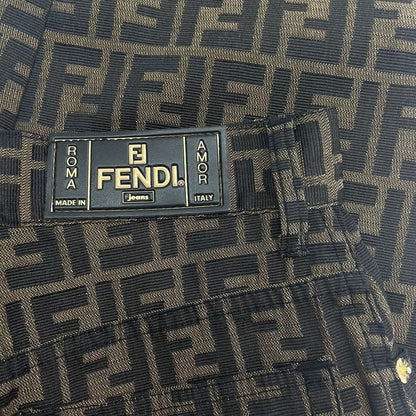 Fendi Pants FF Zucca Pattern Brown Gold Button 41 — view 3