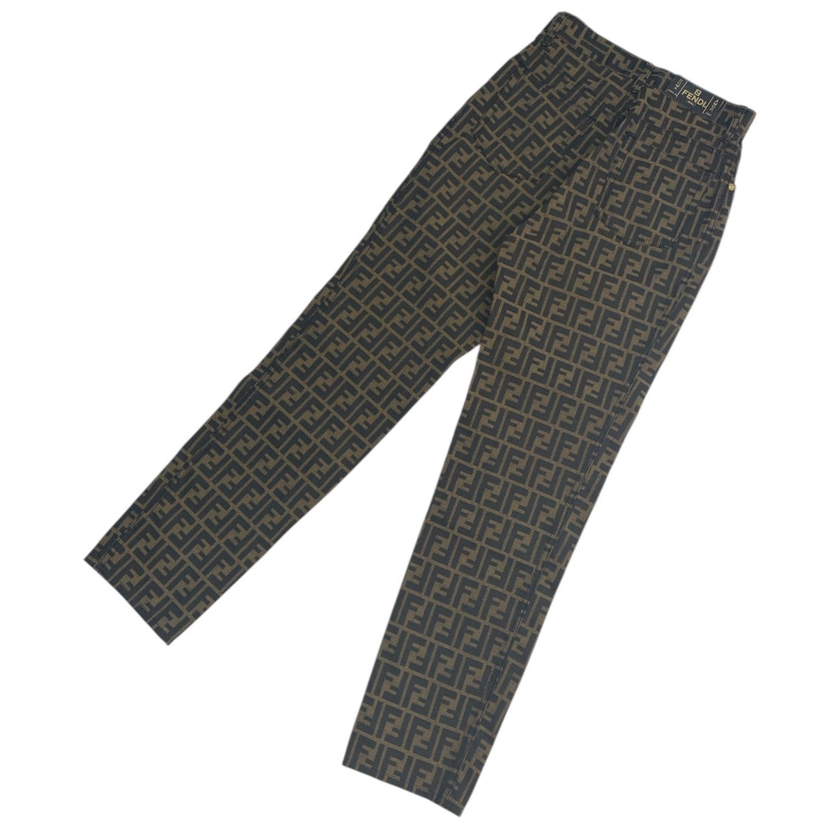 Fendi Pants FF Zucca Pattern Brown Gold Button 41 — view 2