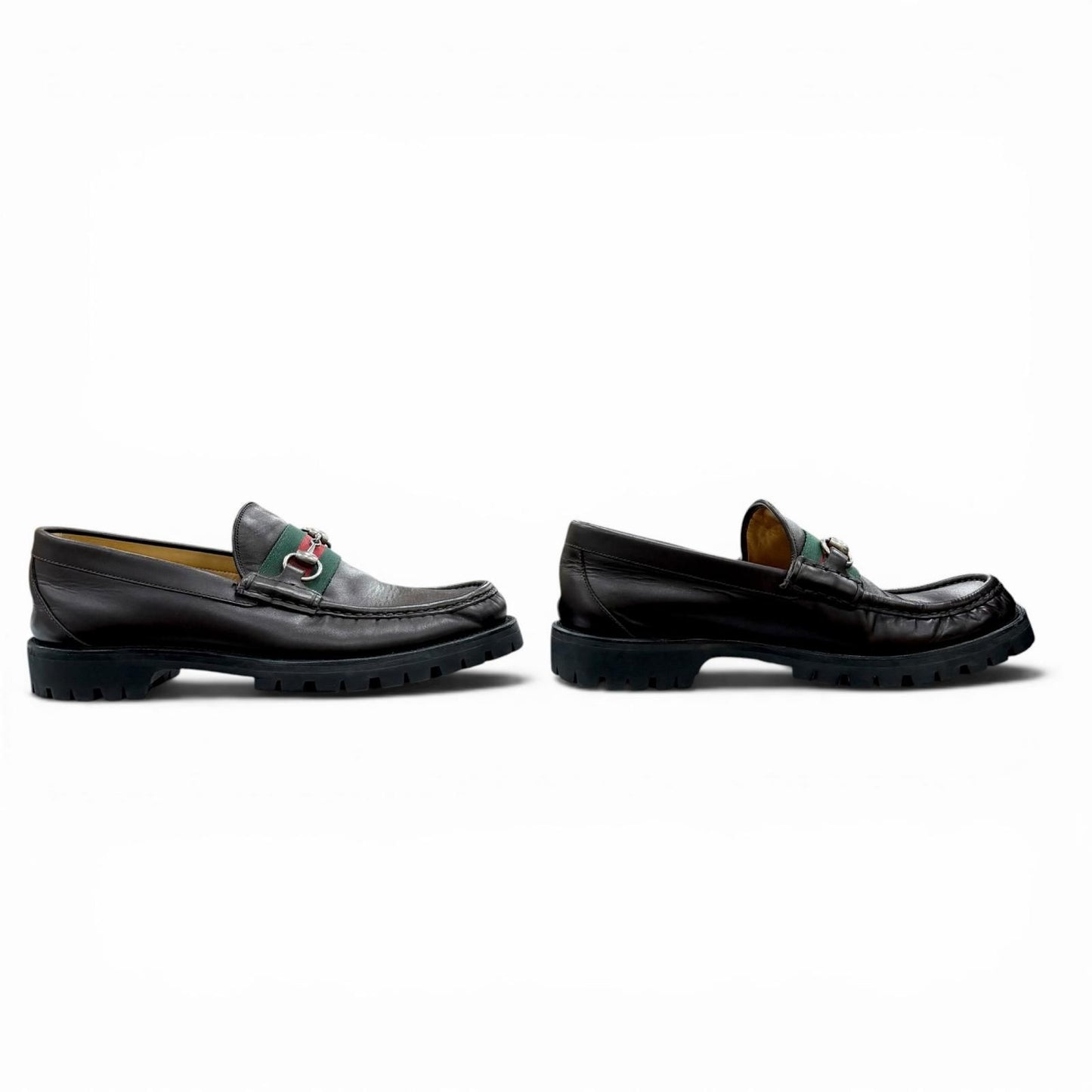 Gucci Web Line Horsebit Loafers Leather Shoes Brown Silver 9 — view 5