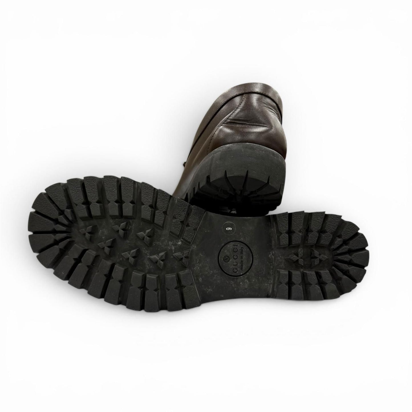 Gucci Web Line Horsebit Loafers Leather Shoes Brown Silver 9 — view 8