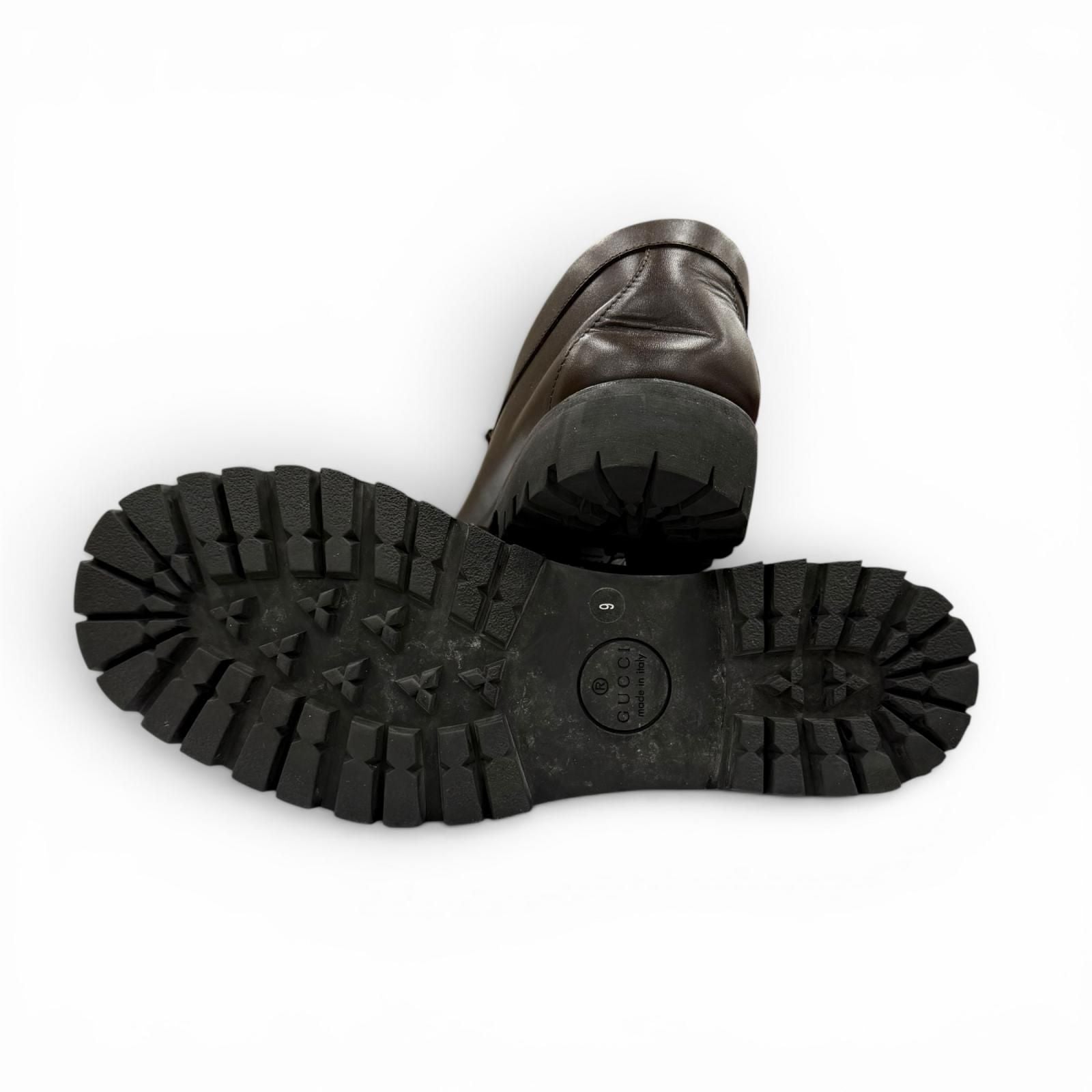 Gucci Web Line Horsebit Loafers Leather Shoes Brown Silver 9 — view 8