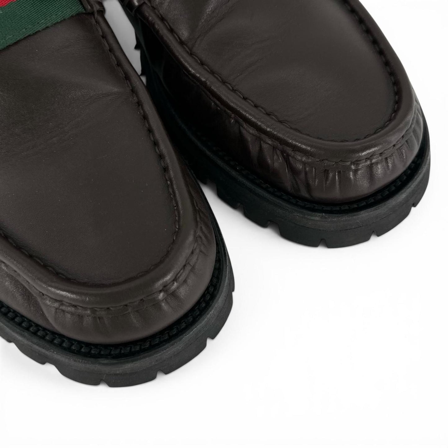 Gucci Web Line Horsebit Loafers Leather Shoes Brown Silver 9 — view 7