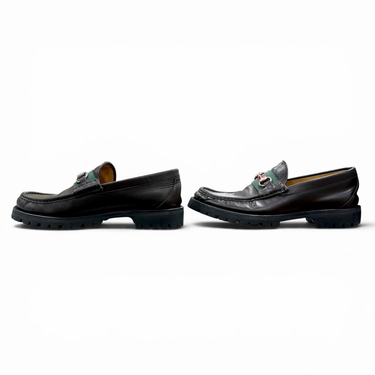 Gucci Web Line Horsebit Loafers Leather Shoes Brown Silver 9 — view 4