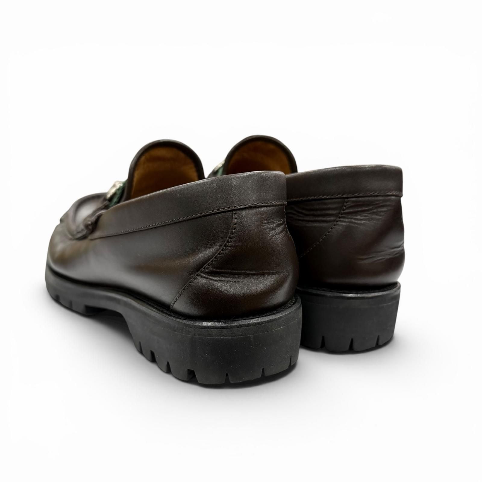 Gucci Web Line Horsebit Loafers Leather Shoes Brown Silver 9 — view 3