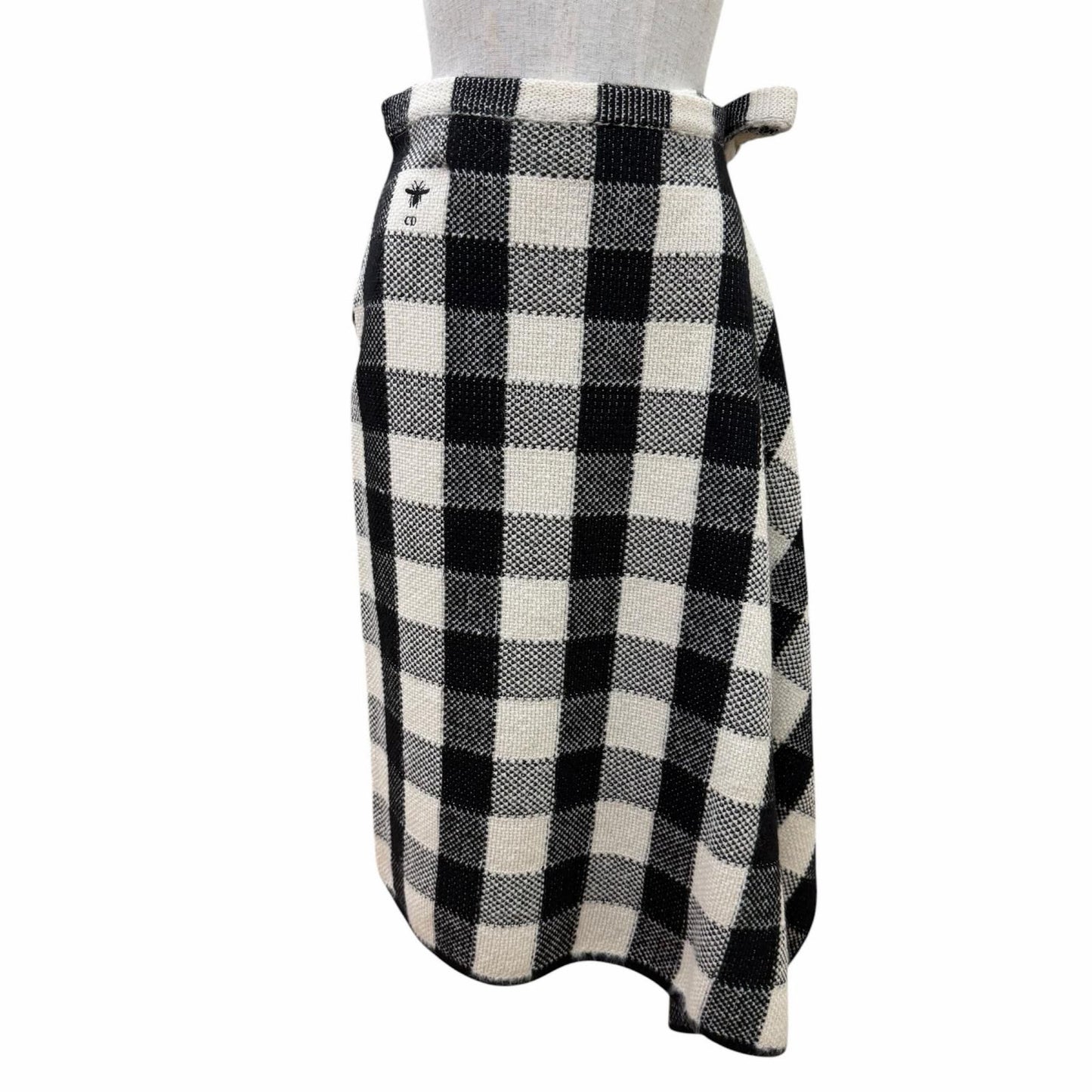 Dior Wool Alpaca Bee Embroidery Sleeveless Knit Wrap Skirt Set White Black 40 — view 5