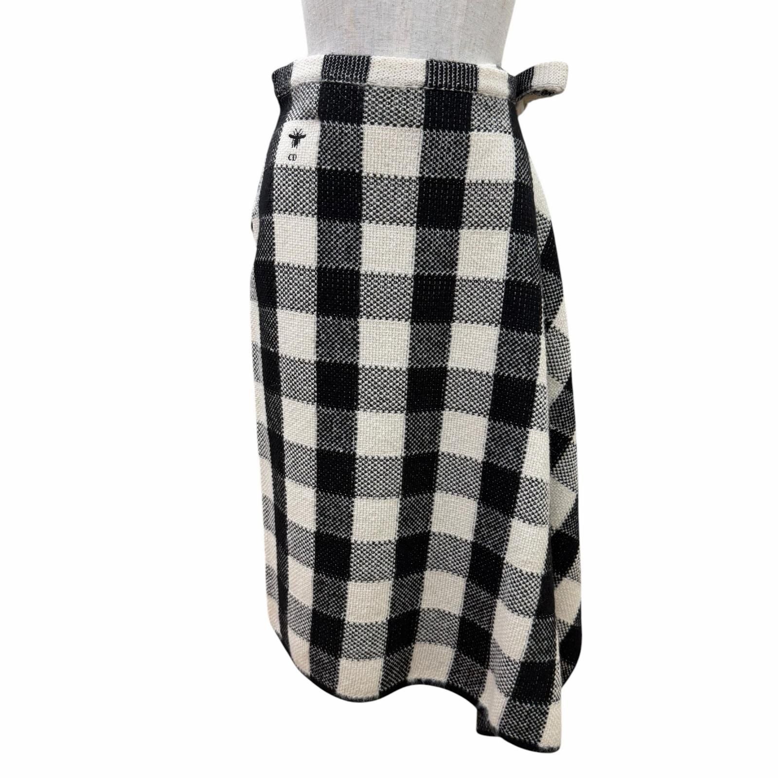 Dior Wool Alpaca Bee Embroidery Sleeveless Knit Wrap Skirt Set White Black 40 — view 5