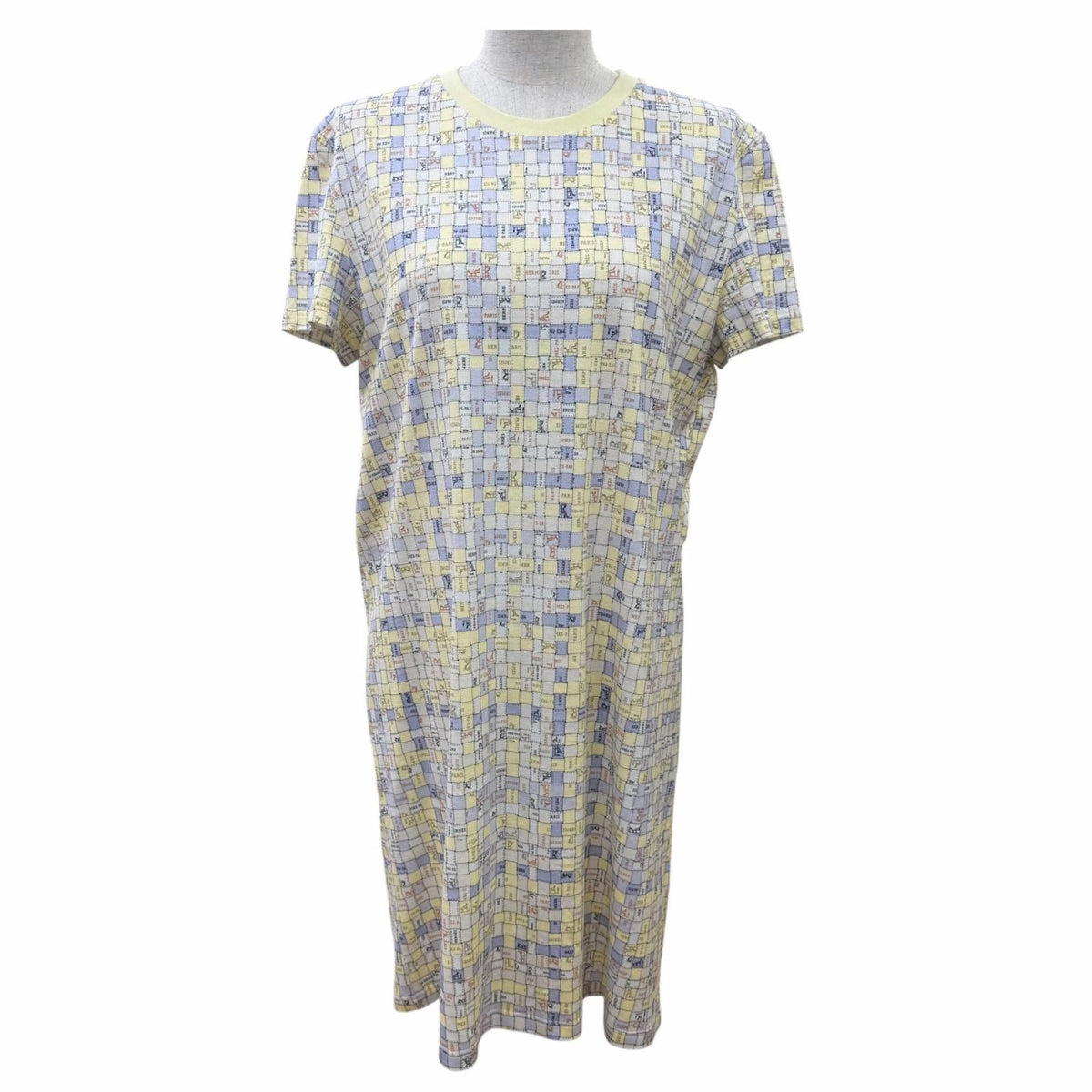 Hermes 100% Cotton Bolduc Short Sleeve Straight Dress Multicolor 38