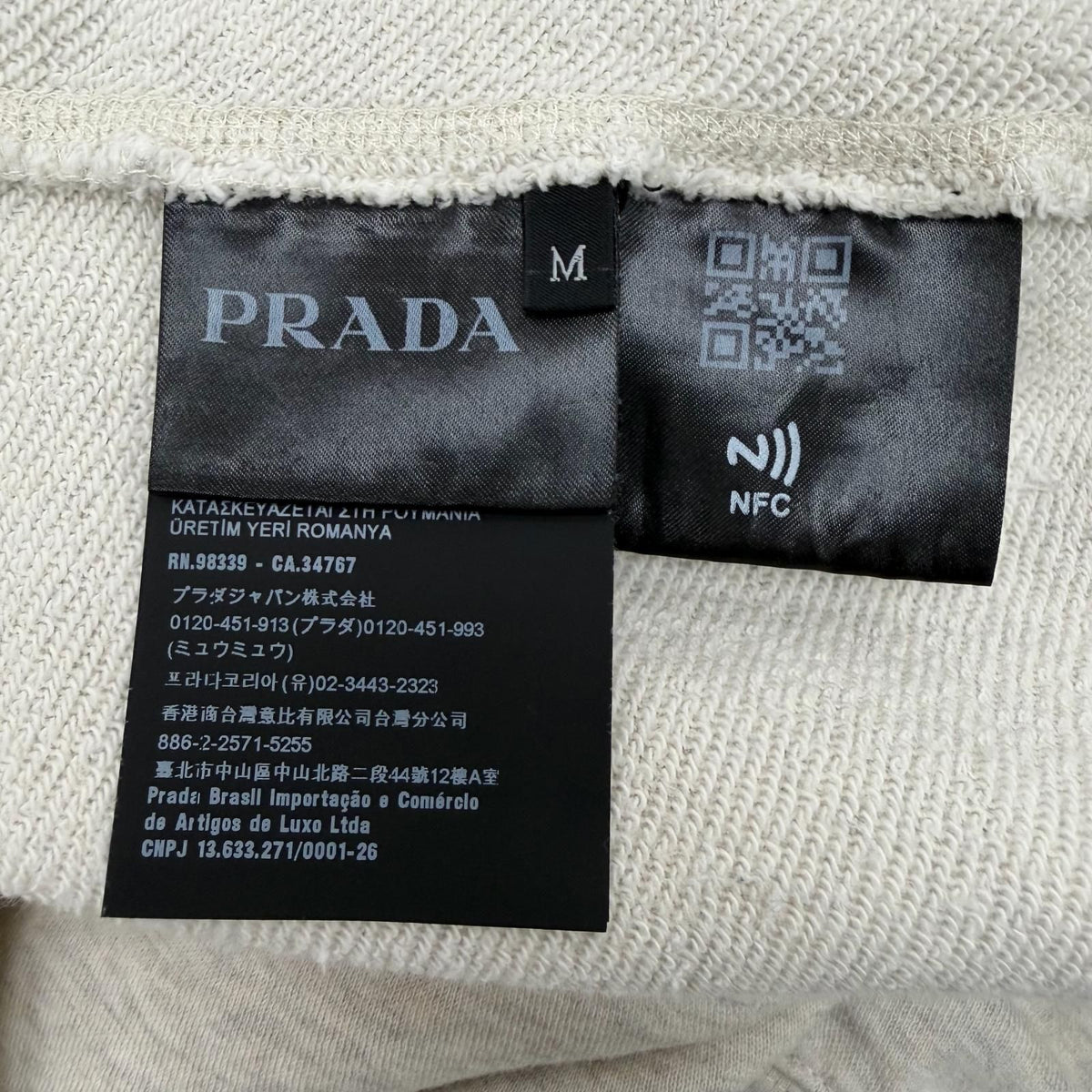 Prada 100% Cotton Front Logo Print Pullover Hoodie Light Gray — view 7