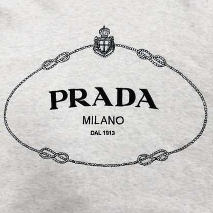 Prada 100% Cotton Front Logo Print Pullover Hoodie Light Gray — view 5