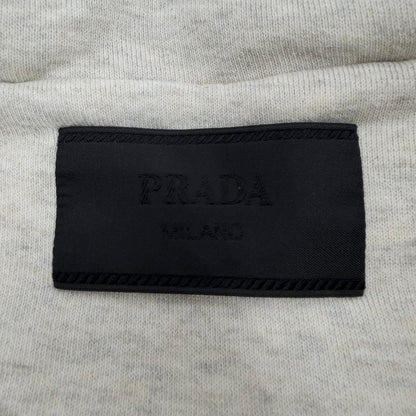 Prada 100% Cotton Front Logo Print Pullover Hoodie Light Gray — view 6