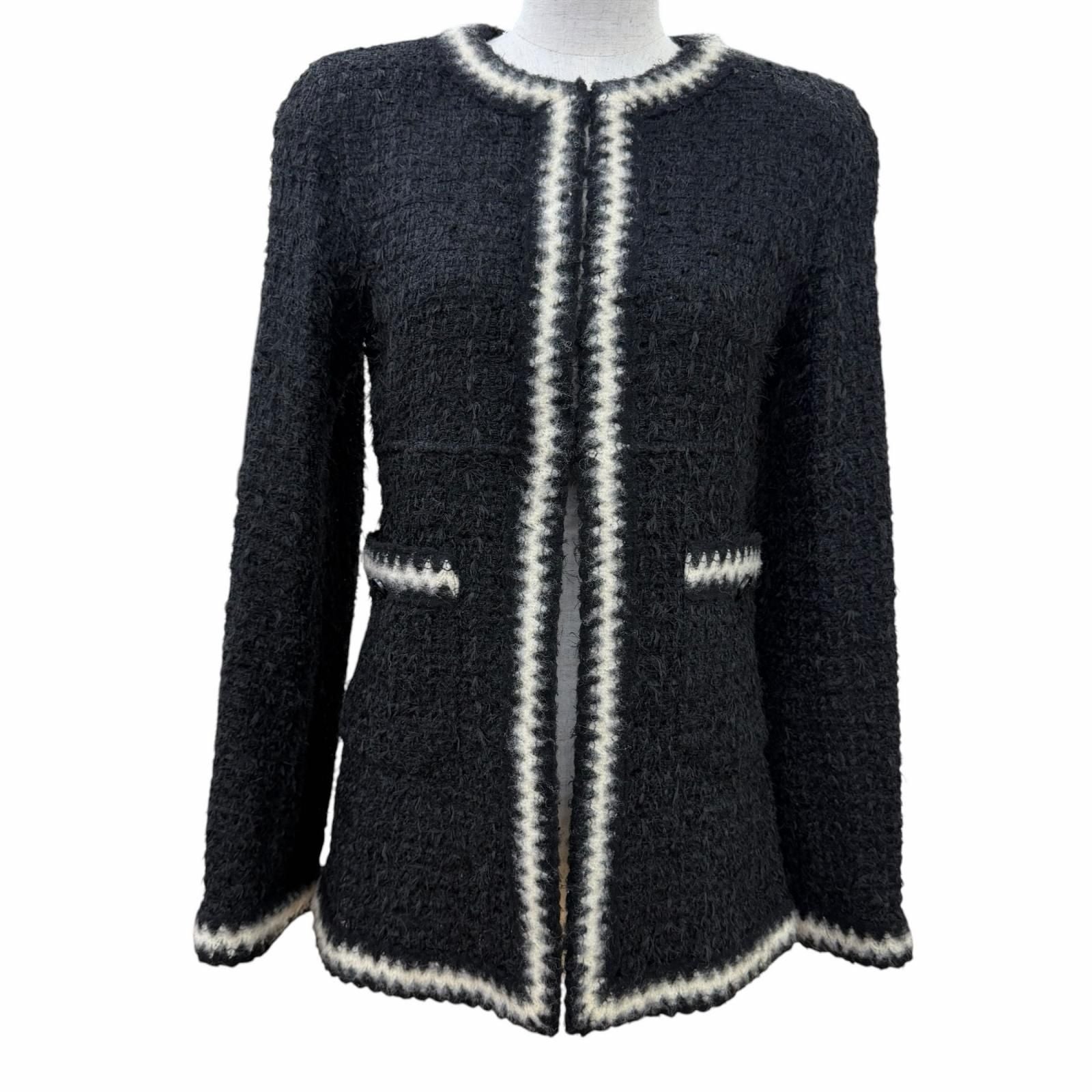 Chanel Vintage Mohair Blend Coco Button Knit Tweed Collarless Jacket Black 36