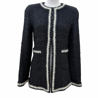 Chanel Vintage Mohair Blend Coco Button Knit Tweed Collarless Jacket Black 36
