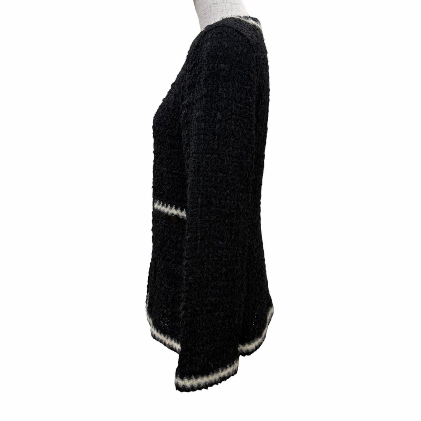 Chanel Vintage Mohair Blend Coco Button Knit Tweed Collarless Jacket Black 36 — view 2
