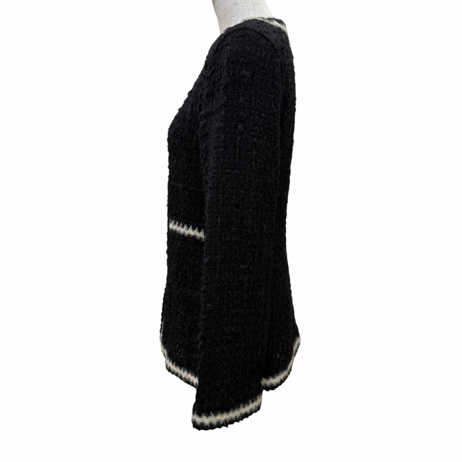 Chanel Vintage Mohair Blend Coco Button Knit Tweed Collarless Jacket Black 36 — view 2