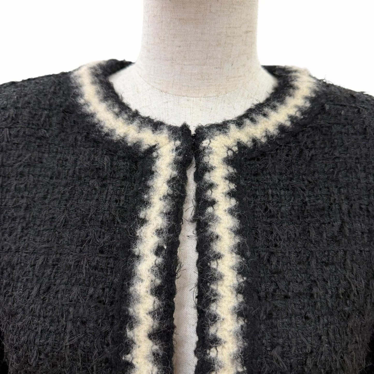 Chanel Vintage Mohair Blend Coco Button Knit Tweed Collarless Jacket Black 36 — view 4