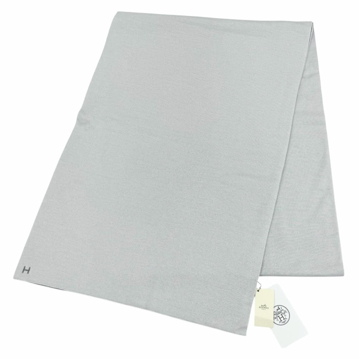 Hermes Cashmere Silk Blend Logo Scarf Shawl Gray