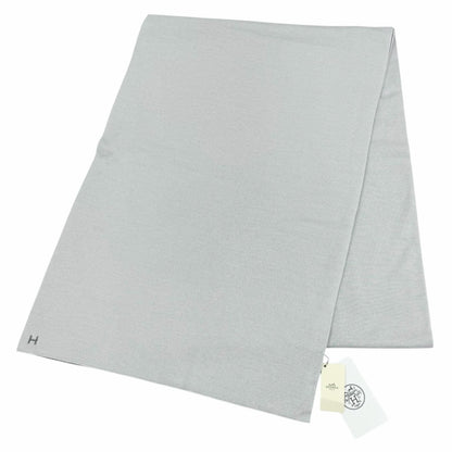Hermes Cashmere Silk Blend Logo Scarf Shawl Gray