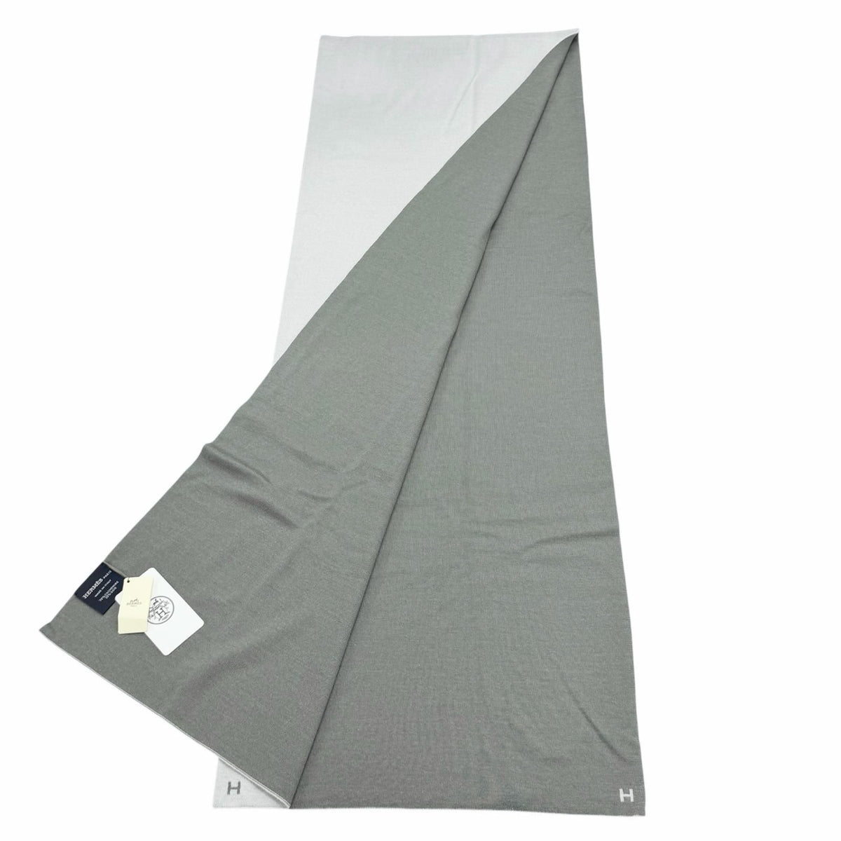 Hermes Cashmere Silk Blend Logo Scarf Shawl Gray — view 3