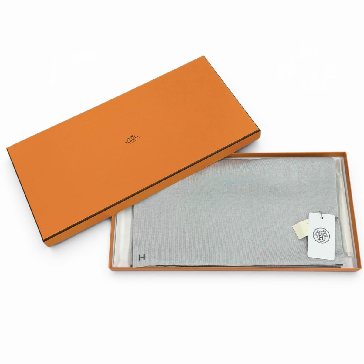 Hermes Cashmere Silk Blend Logo Scarf Shawl Gray — view 2