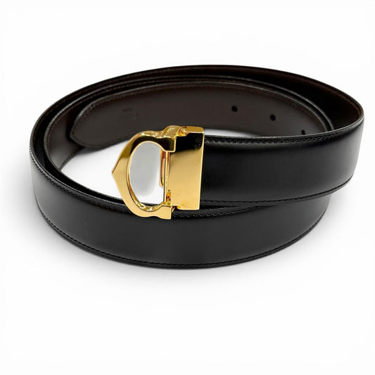 Cartier Must de Cartier Leather Reversible Belt Black Dark Brown Gold