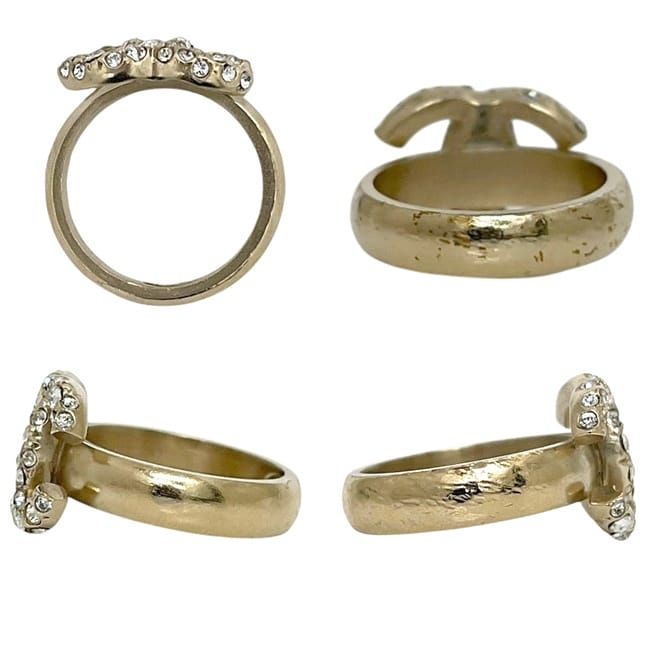 Chanel Ring Gold CC Logo Rhinestone — view 2