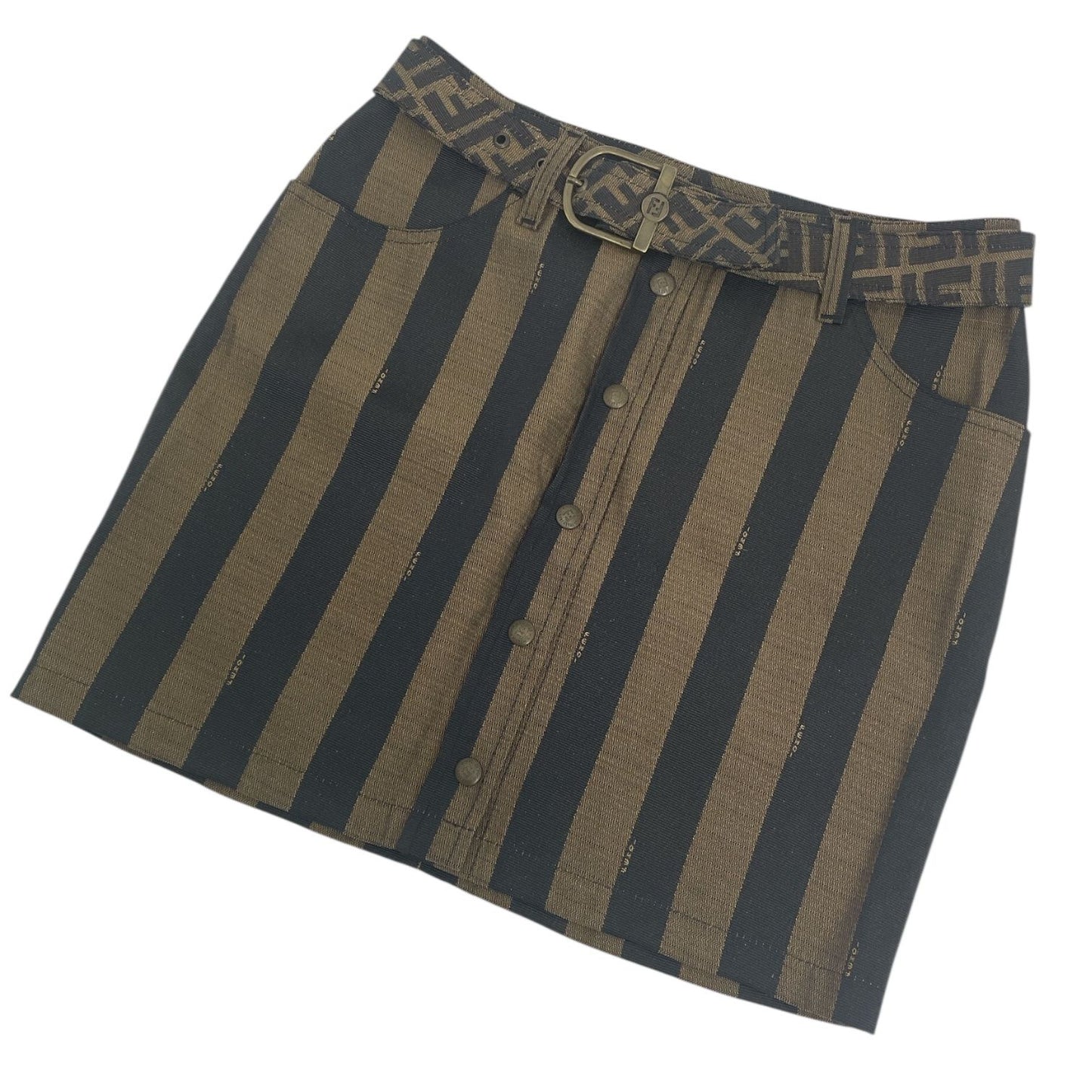 Fendi Skirt Zucca Pattern Logo with Belt Brown XL