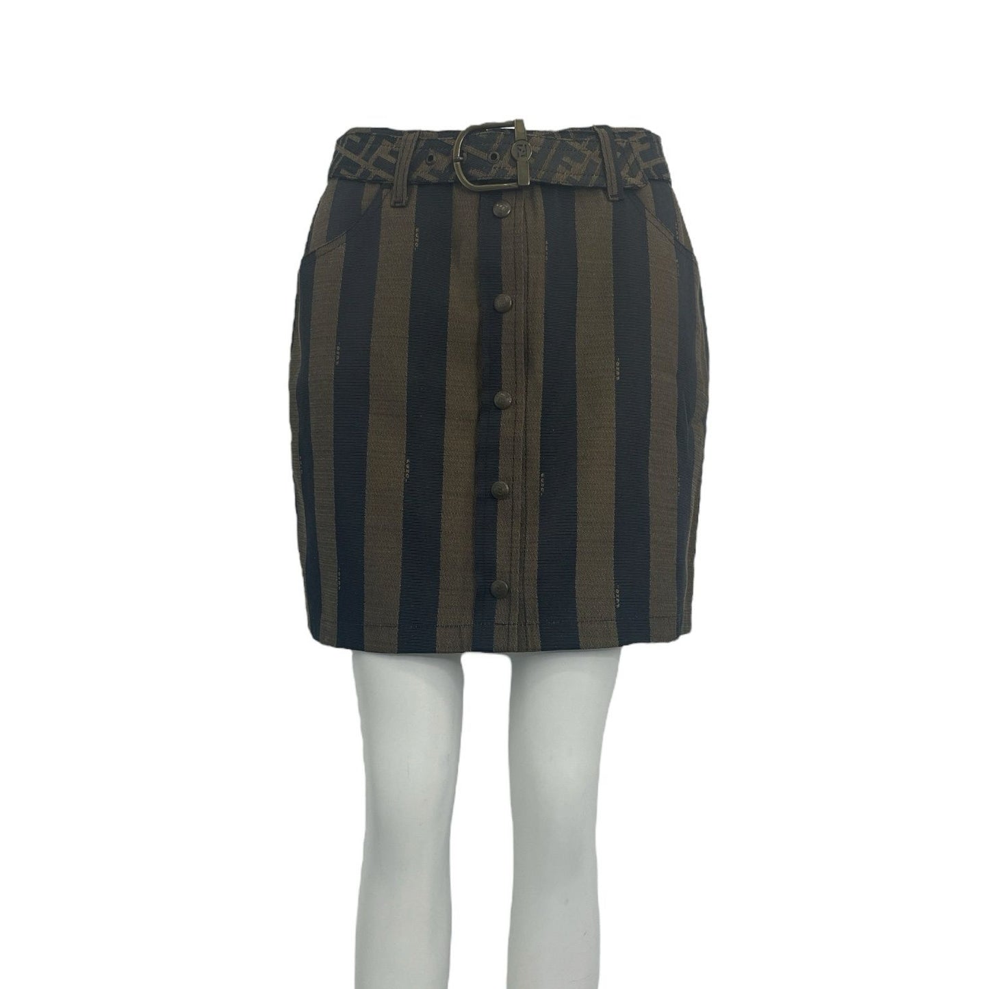 Fendi Skirt Zucca Pattern Logo with Belt Brown XL — view 2