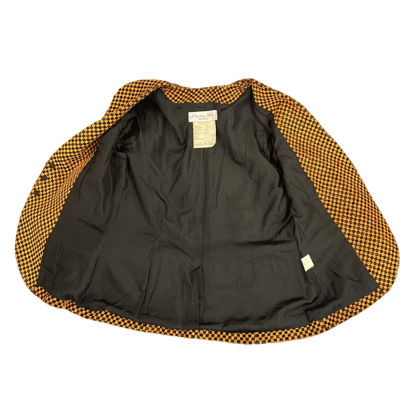 Dior Jacket Wool Blend Gold Button Plaid Pattern CD Logo Orange — view 3