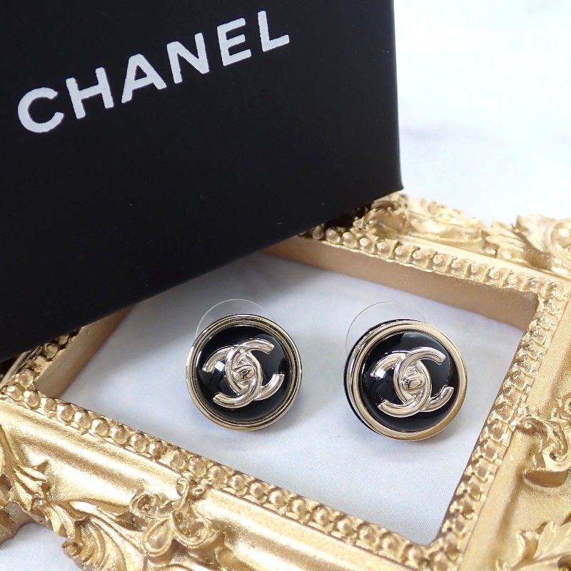 Chanel CC Turnlock Earrings Metal Black Gold CC Logo