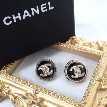 Chanel CC Turnlock Earrings Metal Black Gold CC Logo
