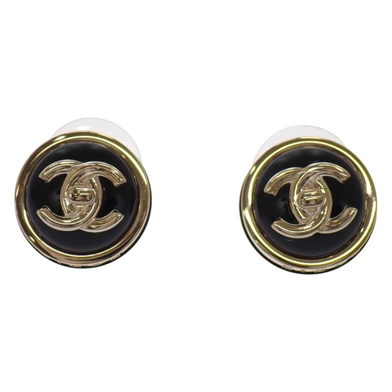 Chanel CC Turnlock Earrings Metal Black Gold CC Logo — view 2