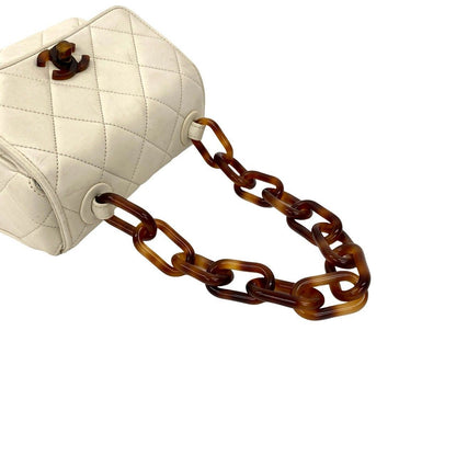 Chanel Quilted CC Logo Lambskin Chain Mini Handbag White Brown — view 4