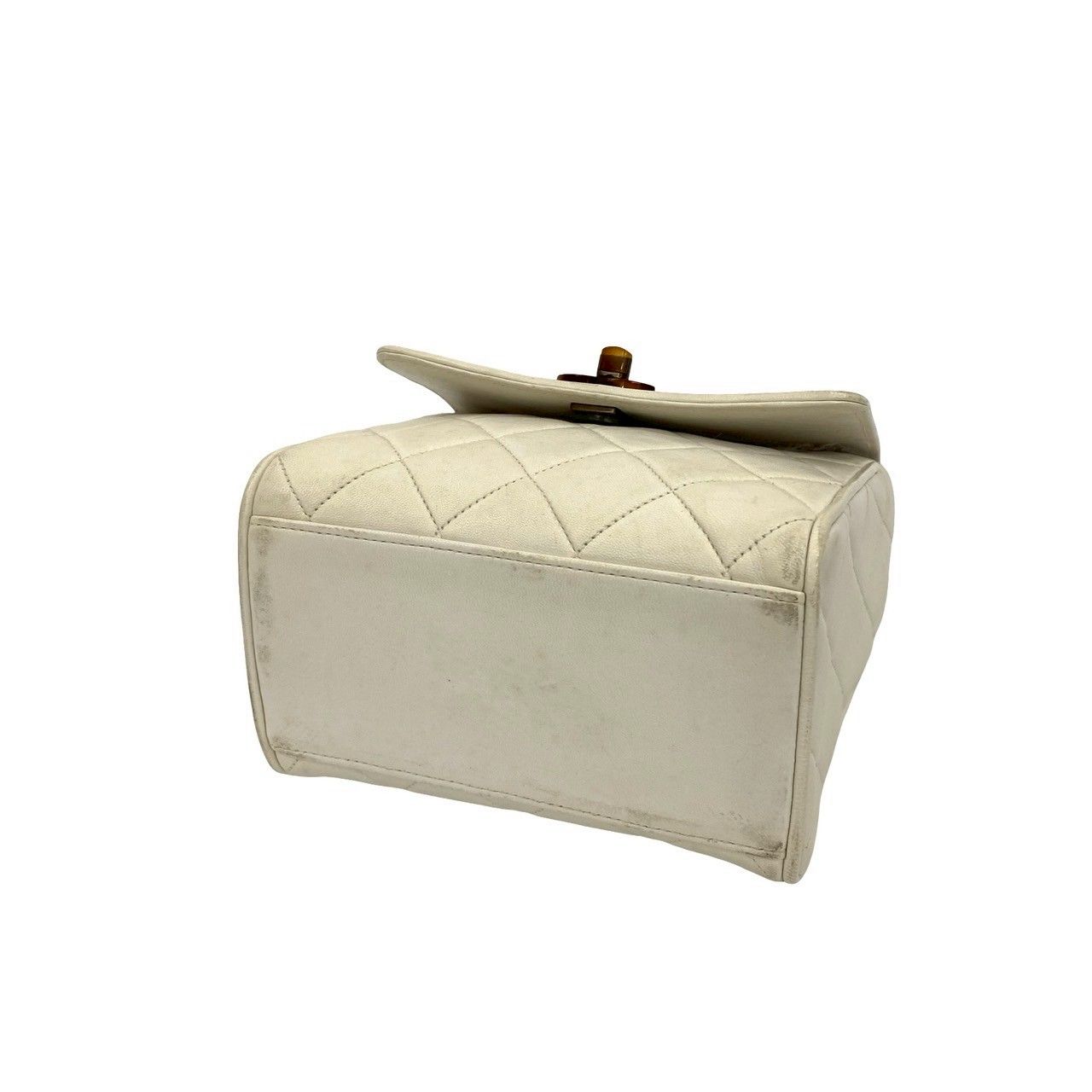 Chanel Quilted CC Logo Lambskin Chain Mini Handbag White Brown — view 8
