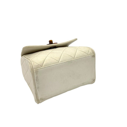 Chanel Quilted CC Logo Lambskin Chain Mini Handbag White Brown — view 7