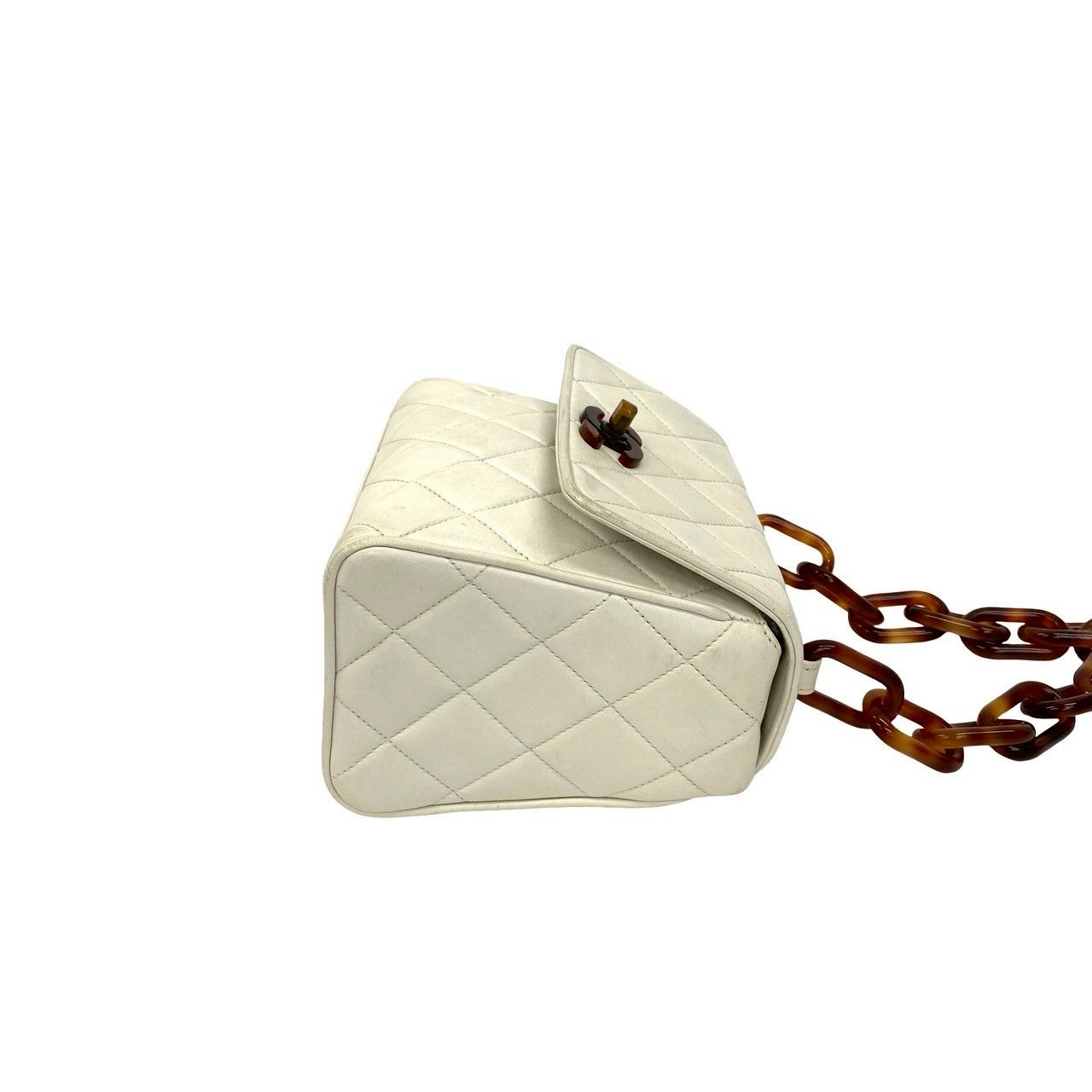 Chanel Quilted CC Logo Lambskin Chain Mini Handbag White Brown — view 6