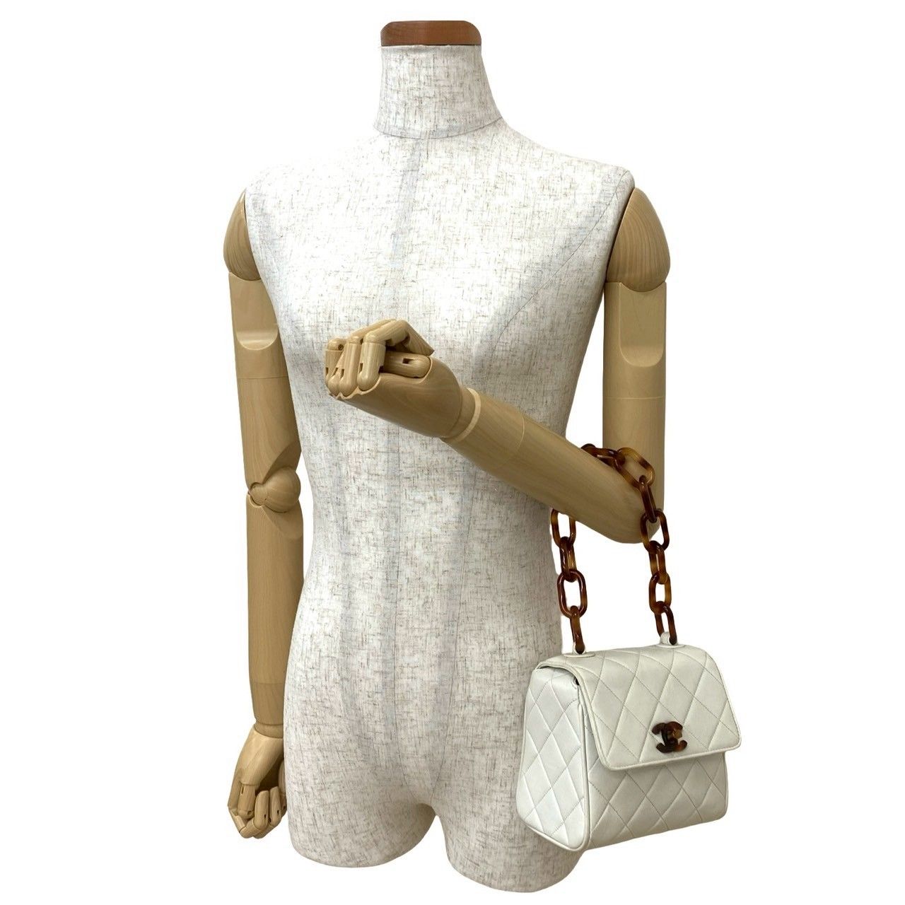 Chanel Quilted CC Logo Lambskin Chain Mini Handbag White Brown — view 2